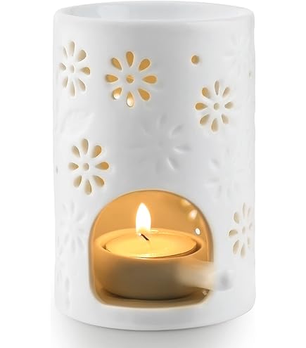 Sharemee Keramik Diffuser & Ölbrenner – Blumenmuster, Für Teelichter, Aromatherapie, Weiß