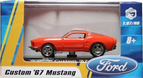 1:87 / HO SCALE CUSTOM '67 MUSTANG (ORANGE) Hot Wheels Vehicle & Acrylic Display Case