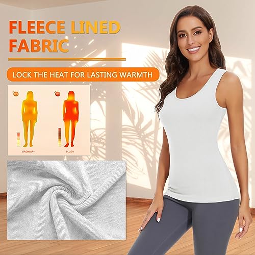 WOWENY Thermo Tank Top Damen Fleece Unterhemd Untershirt Ärmellos Warm Oberteil Thermounterwäsche Base Layer Sleeveless Top(Weiß, M) thumbnail 3