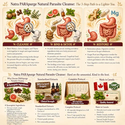 Parasite Cleanse for Humans, Adults Dewormer, Black Walnut Clove, Natra PARApurge