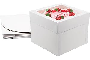 3 Pack Cake Boxes, 10x10x8 Inches Tall Cake Box with Boards, White Bakery Boxes with Window, Disposable Cake Containers for C