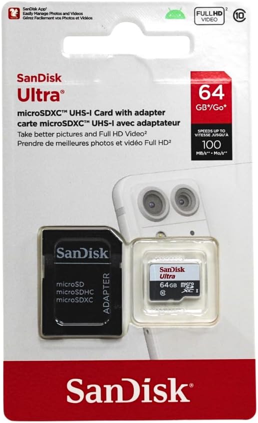SanDisk Ultra MicroSDXC 64GB with SD Adapter Class 10 UHS-I 100MB/s