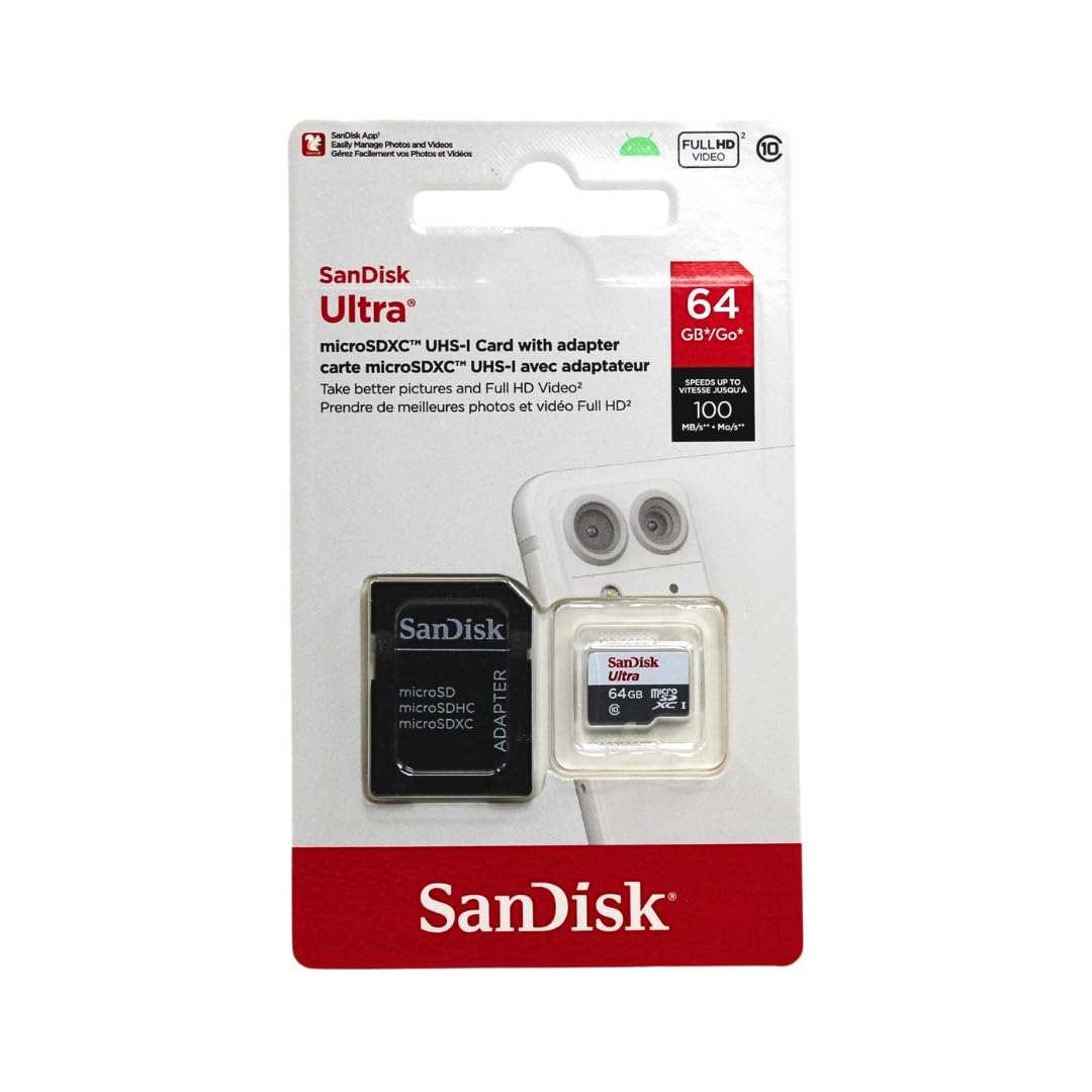 SanDisk Ultra 64 GB MicroSDXC UHS-I Memory Card with SD Adapter - Standard Packaging, SDSQUNC-064G-GN6MA