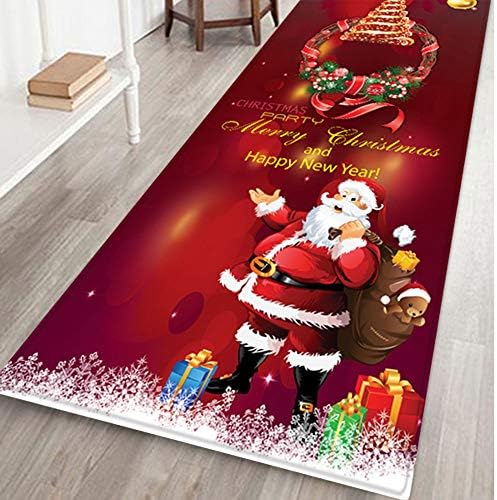 NIHAI Merry Christmas Welcome Doormat, Large Non Skid Area Rug Indoor Outdoor Mats, Entryway Bedroom Kitchen Carpet Pad Home Decor, 60cm x 180cm (M)