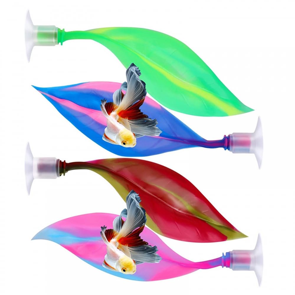 4PCS Betta Leaf Hammock,Silicone Aquarium Rest Bed With Suction Cup for Fish Tank Aquarium Landscape