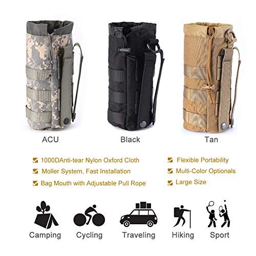 Upgraded Sports Water Bottles Pouch Bag, Tactical Drawstring Molle Water Bottle Holder Tactical