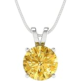 Clara Pucci 14K White Gold Plated Solitaire 18" Box-Chain Necklace - Sterling Silver 1.5ct Round Cut Citrine Pendant