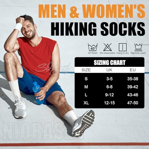 Niorasen 6 Pairs Mens Socks, Cushioned Breathable Sports Socks Outdoor Multipack, Comfortable Crew Cotton Athletic sock for Work Walking Hiking Running, Black White Grey Pure Black Pure White