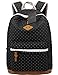 mygreen Cute Lightweight Canvas Bookbags School Backpacks for Teen Girls Floral Dot Student Backpack 15 Inch Laptop Black