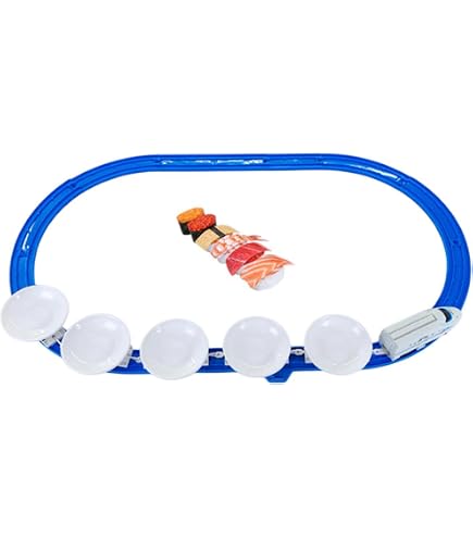 Tren De Sushi De Mesa – Juego De Comida Giratorio Con Vías, Batería AA, 1 Locomotora, 5 Vagones, 10 Platos Y 7 Piezas De Sushi De Imitación