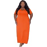 TOPSRANI Womens Plus Size Maxi Dresses for Women Oversize Casual Short Sleeve V Neck Loose Plain Solid Trendy Summer Dress