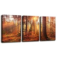 Youshion Art-Canvas Prints 3 Panels Framed Ready to Hang  Morning Woods Big Tree Landscape Contemporary Picture Modern Landscape Canvas Wall Art , Oil Painting Print Wall Decoration