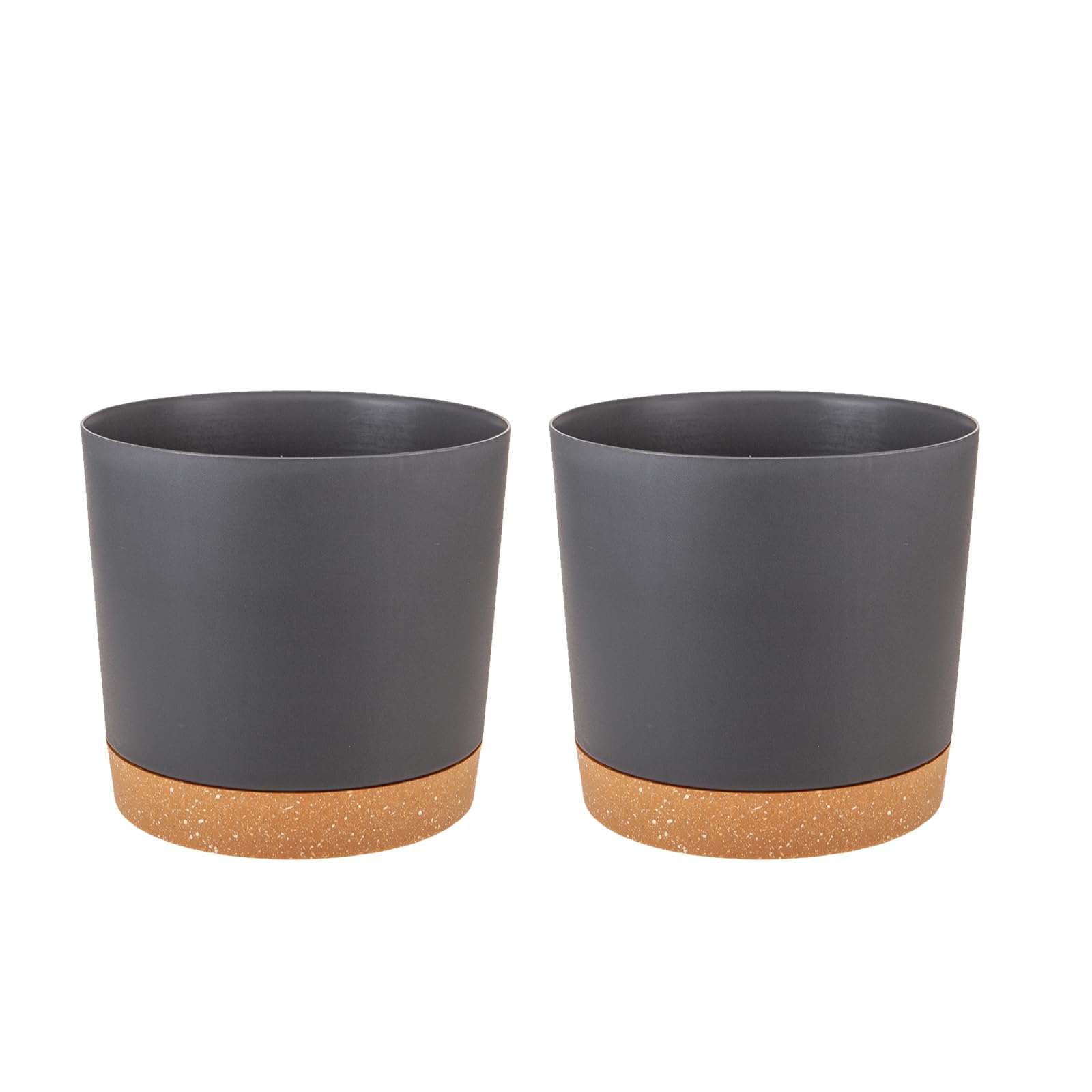 Naseom Plant Pots Set of 2 Pack 12cm, Plant Pot with Drainage Holes and Saucer, Plant Pots Indoor, Plastic Plant Pot, Modern Planters, Flower Pots for House Garden Windowsill (Dark gray)