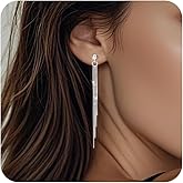 Long Gold Silver Dangle Earrings for Women 925 Sterling Silver Tassel Threader Earrings Dangling Dangly Chain Chandelier Drop Wedding Elegant Sparkly Dainty Dangle Earrings