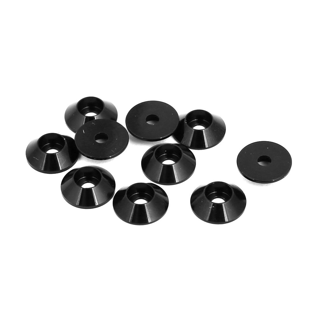 Sourcingmap M2 Aluminium Alloy Cone Shaped Round Cup Bumper Washer Black 10pcs