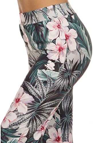 Women's High Waist Wide Leg Long Leisure Palazzo Bell Bottom Yoga Pants (Small, JMP-2M-TROPICAL)