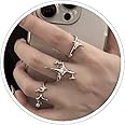 TUCEWP Y2k Rings for Women Black Silver Star Statement Rings Punk Grunge Goth Chunky Rings Adjustable Open Ring Set