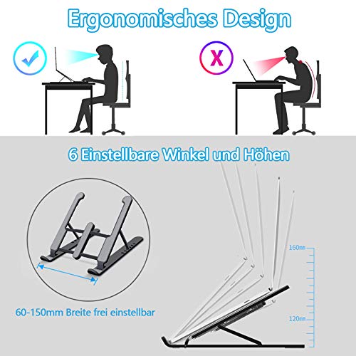 cshare Laptop Ständer, 6 Stufen der Höhenverstellung Notebook Ständer,Tragbarer Multi-Winkel Einstellbar Faltbar Rutschfester Halterung für MacBook Air/Pro,Lenovo,Tablets,HP,Kindle von 7-17 Zoll,ABS