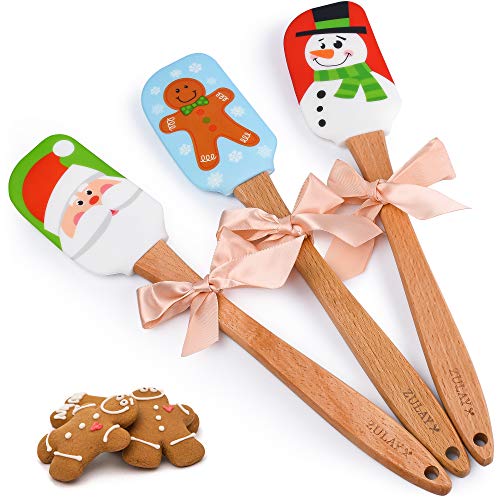 Zulay (3Piece) Christmas Spatula Set Premium Silicone Spatula Set With Wooden Handle