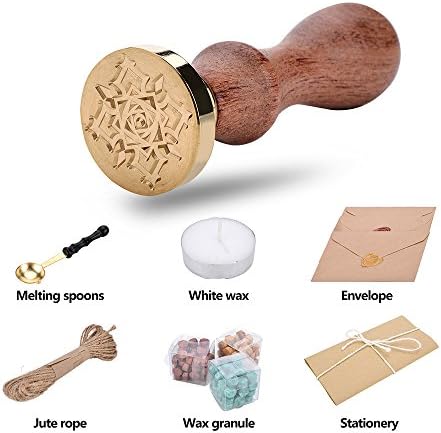 Perrrfect Manuscript Retro Wax Seal Set（tamp Sticks+Melting Spoons+ 3color Wax granule+ Jute Rope+ Envelope+ Stationery） (ROSE)
