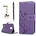LG K20 Plus Case, LG K20 V Case, LG K10 2017 Case, YOKIRIN Wrist Strap Flip Kickstand PU Leather Wallet Cover Embossed Floral Butterfly with ID&Credit Card Holder 3D Elephant Dust Plug, Purple