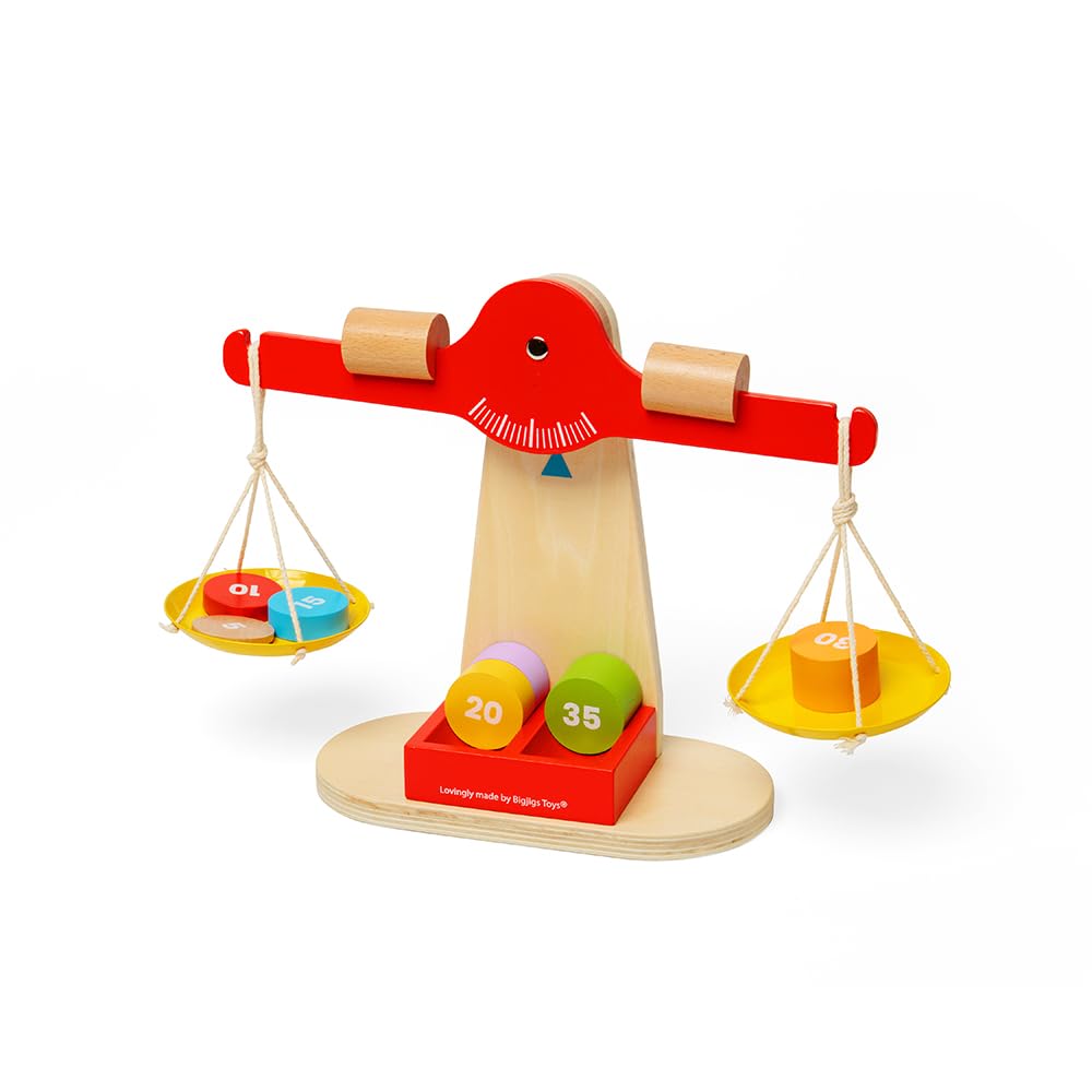 Bigjigs Toys Balancing Scales - Wooden Balance Game, Early Learning Resources For Children, Kids Math Games, Sustainably Made Maths & Science Toy, Age 1+ Years Old