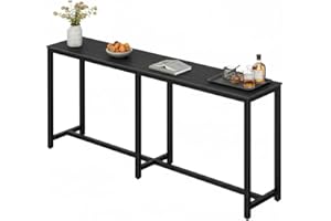 Homleke 71" L Bar Table,Narrow Long Kitchen Dining Table, Counter Bar Height Table, High Pub Desk,Metal Frame, Black
