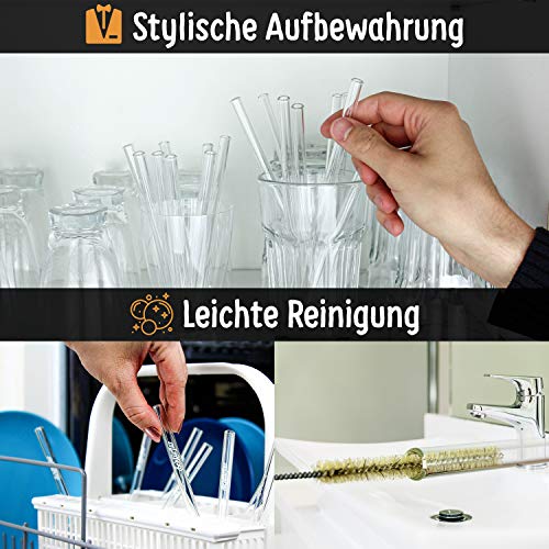 SCHLÜRFLER® Glasstrohhalme - 6 x 20cm - Made in Germany + Reinigungsbürste - Glastrinkhalme Spülmaschinenfest - Glas… – Bild 6
