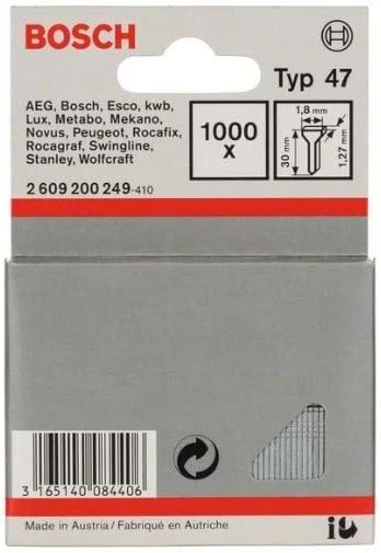 Bosch Accessories 2609200249 Tacker Nails, 0 V, Silver, 1.8 x 1.27 x 30 mm