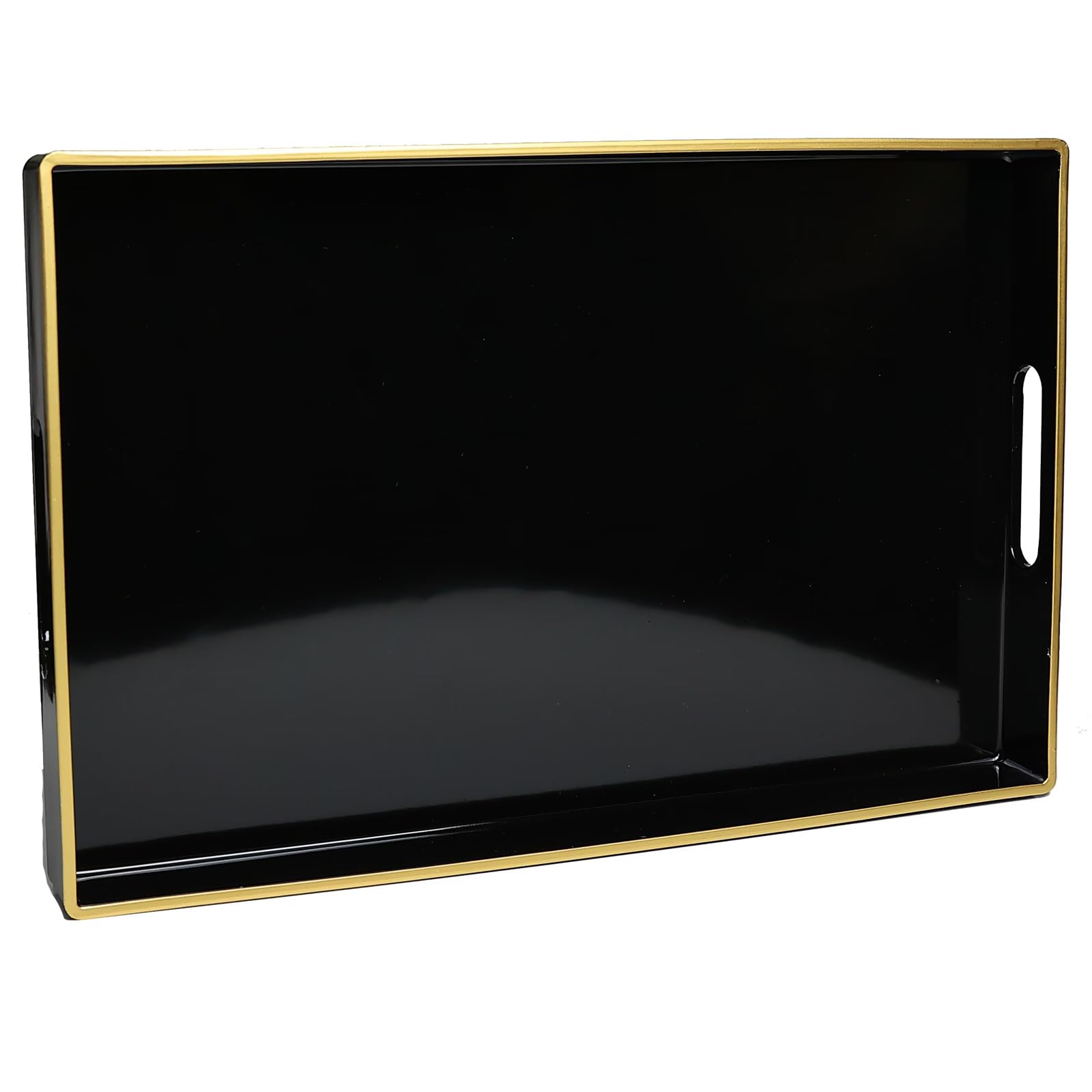 Photo 1 of Spsyrine Black Decorative Serving Tray with Handles, Elegant Plastic Coffee Table Tray for Ottoman, Living Room, Home Decor 15.6" X 10.2"