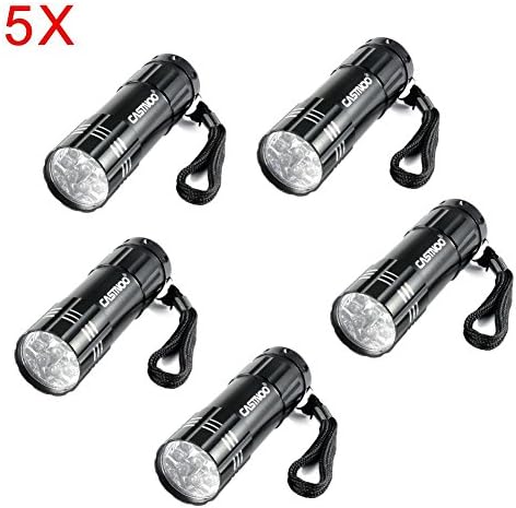 UV LED Flashlight, 395nm 9 Led Handheld Blacklight Ultraviolet Flashlight for Pet Urine Detector,Catch Scorpion,3xAAA Battery(Not Included)Pack of 5
