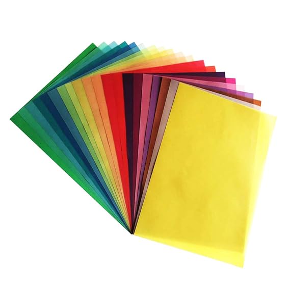 20 Seiten Transparentpapier in 20 bunten Farben | DIN A4 | 130 g/m² | buntes Pergamentpapier | Buntes transparent Papier zum 