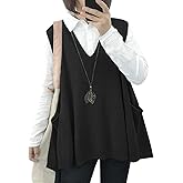 YESNO Sweater Vest Women Loose Swing Cotton Cute Oversized Knit Pullover Sleeveless Sweater Tops with Drop Pockets WM9