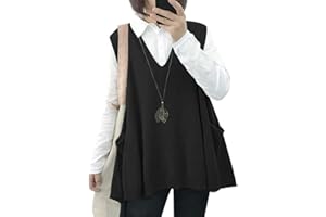 YESNO Sweater Vest Women Loose Swing Cotton Cute Oversized Knit Pullover Sleeveless Sweater Tops with Drop Pockets WM9