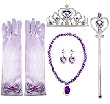 SREND Princess Sofia Dress Up Accessories Gift Set Crown Scepter Necklace Earrings Gloves, Purple, 5 Pieces