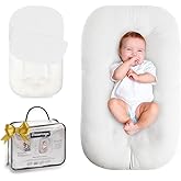 Beisurznga Baby Lounger for Newborn - Snuggle Cozy Me Lounger | Breathable Soft Cotton, 0-24 Months Portable Playtime Baby Nest, Newborn Baby Essentials Gifts - Natural (1 Lounger + 1 Cover)