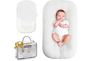 Beisurznga Baby Lounger for Newborn - Snuggle Cozy Me Lounger | Breathable Soft Cotton, 0-24 Months Portable Playtime Baby Nest, Newborn Baby Essentials Gifts - Natural (1 Lounger + 1 Cover)
