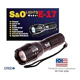 High Powered Tactical LED Flashlight S&O Lights E17 Cree XM-LT6 Zoomable Water Resistant Powerful Handheld Flashlight with Adjustable Focus 5 Modes in Solid Box with Wrist Strap