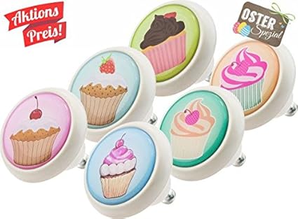 Furniture Knobs Assorted Set 0023 Cup Cakes 6 Pcs Ceramic Vintage