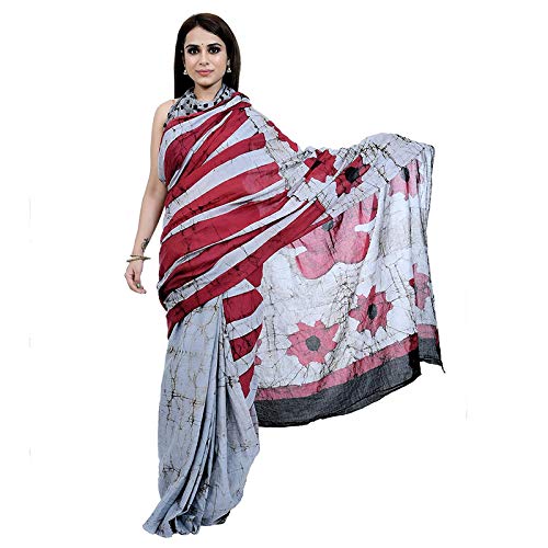 Woman Hand Block Printed Cotton Mulmul Saree with unstitched Blouse (Jaipuri Print)