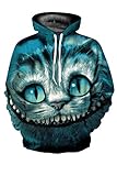 Haloon Unisex Simulation Printed Galaxy Pocket Drawstring Hooded Sweatshirt Cheshire cat L