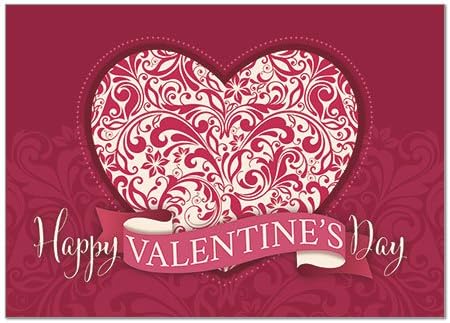 25 Valentine's Day Cards - Elegant Heart Design - 26 White Envelopes - FSC Mix