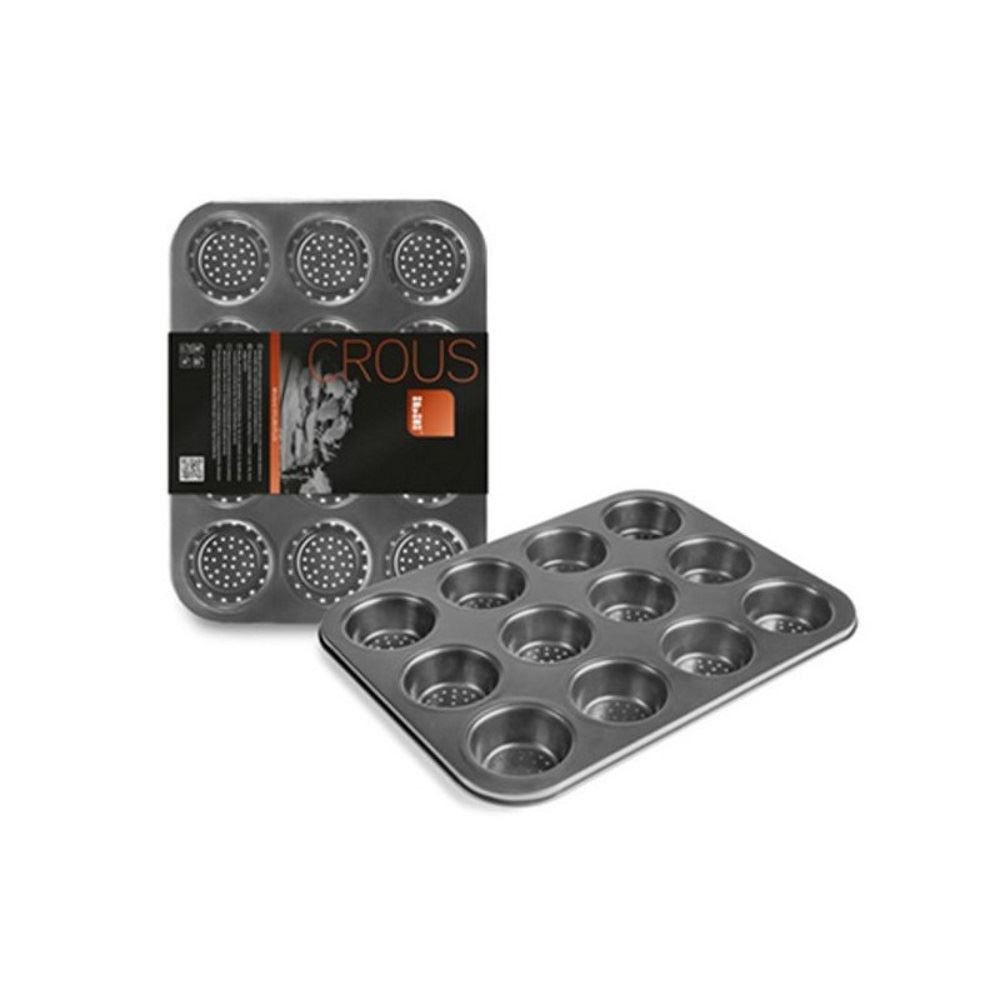 ibili 835012 Perforated Muffin Pan 12 Cups, Rolled Steel Plate, Black, One Size