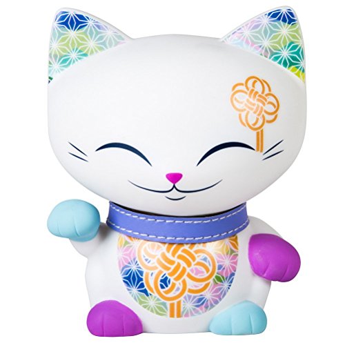 Mani the Lucky Cat Maneki Neko Fortune Cat White - Purple Collar