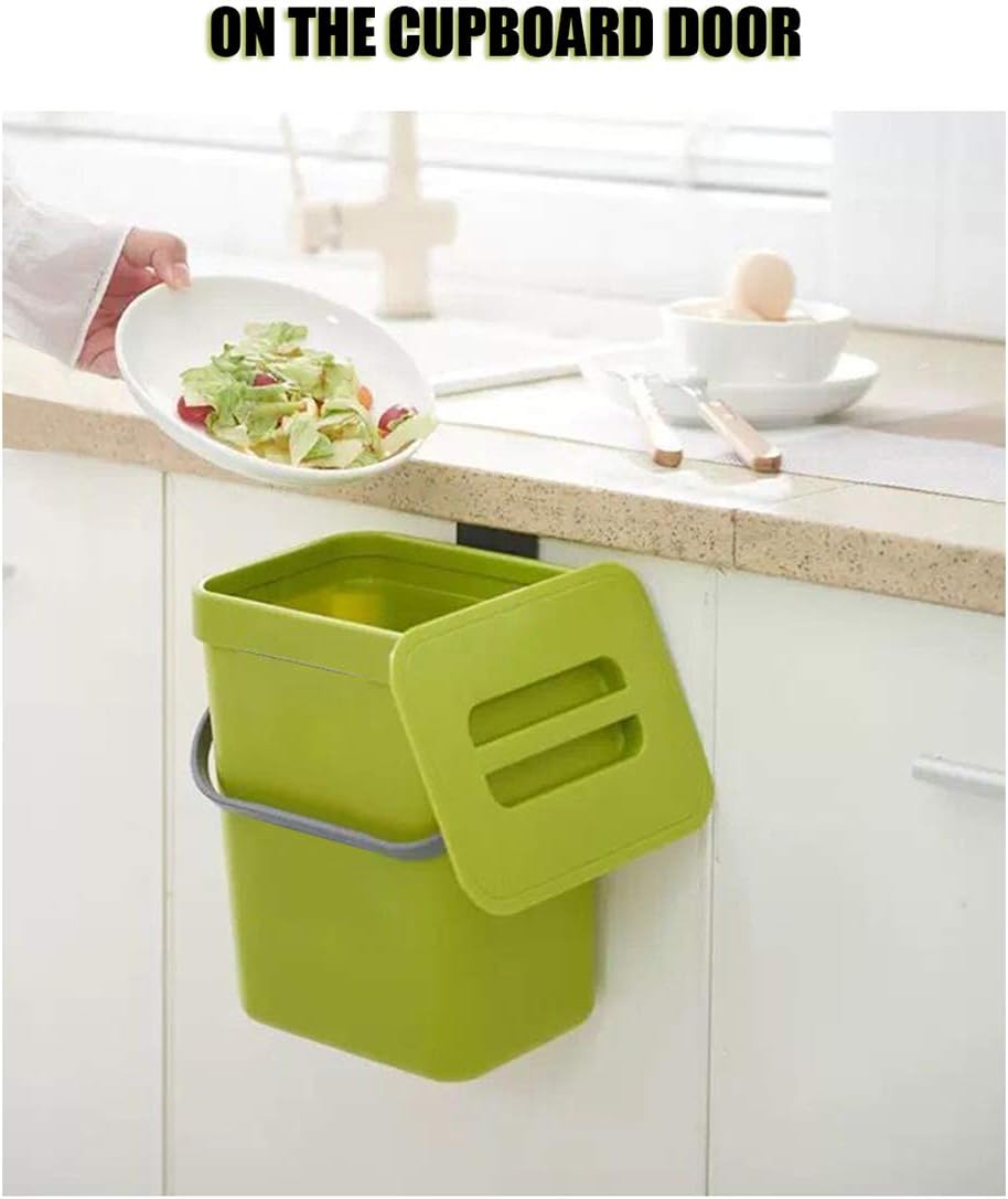 Gereen 1.3 Gallon Compost Bin, 2 Pack Compost Bucket Small Trash Can Wastebasket with Lid for Kitchen Countertop Under Sink (Green): Kitchen & Dining
