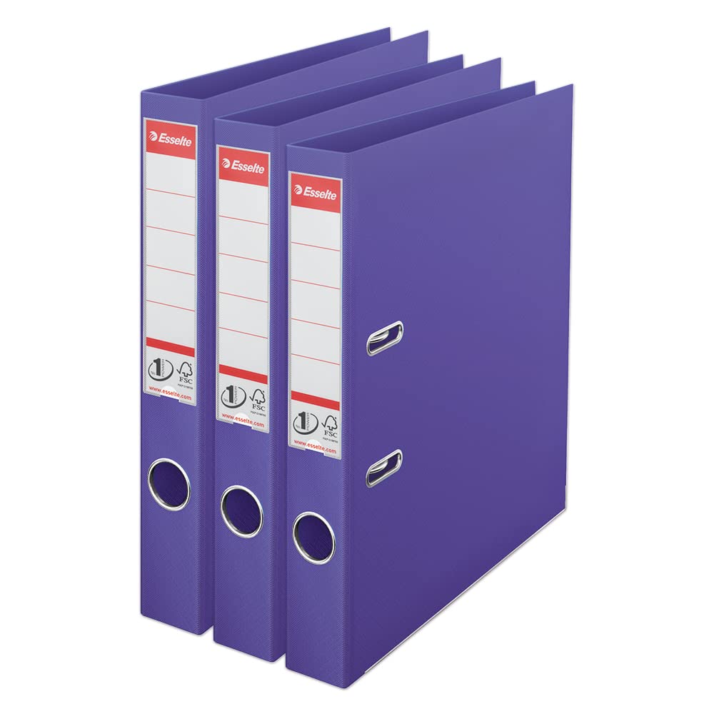 Esselte VIVIDA A4 Lever Arch File, 50 mm Spine, 250 sheets Capacity, PP, Plastic Cover, Files & Folders, Violet, 3 Pack, 624287
