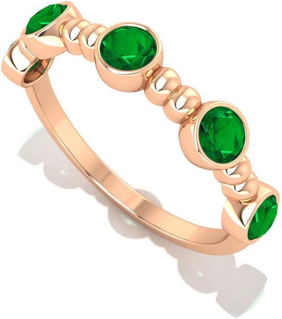 SGL Certified Emerald Wedding Band, Minimalist Beaded Gemstone Engagement Ring, May Birthstone Gold Bridal Ring, Dainty Women Anniversary Promise Ring
