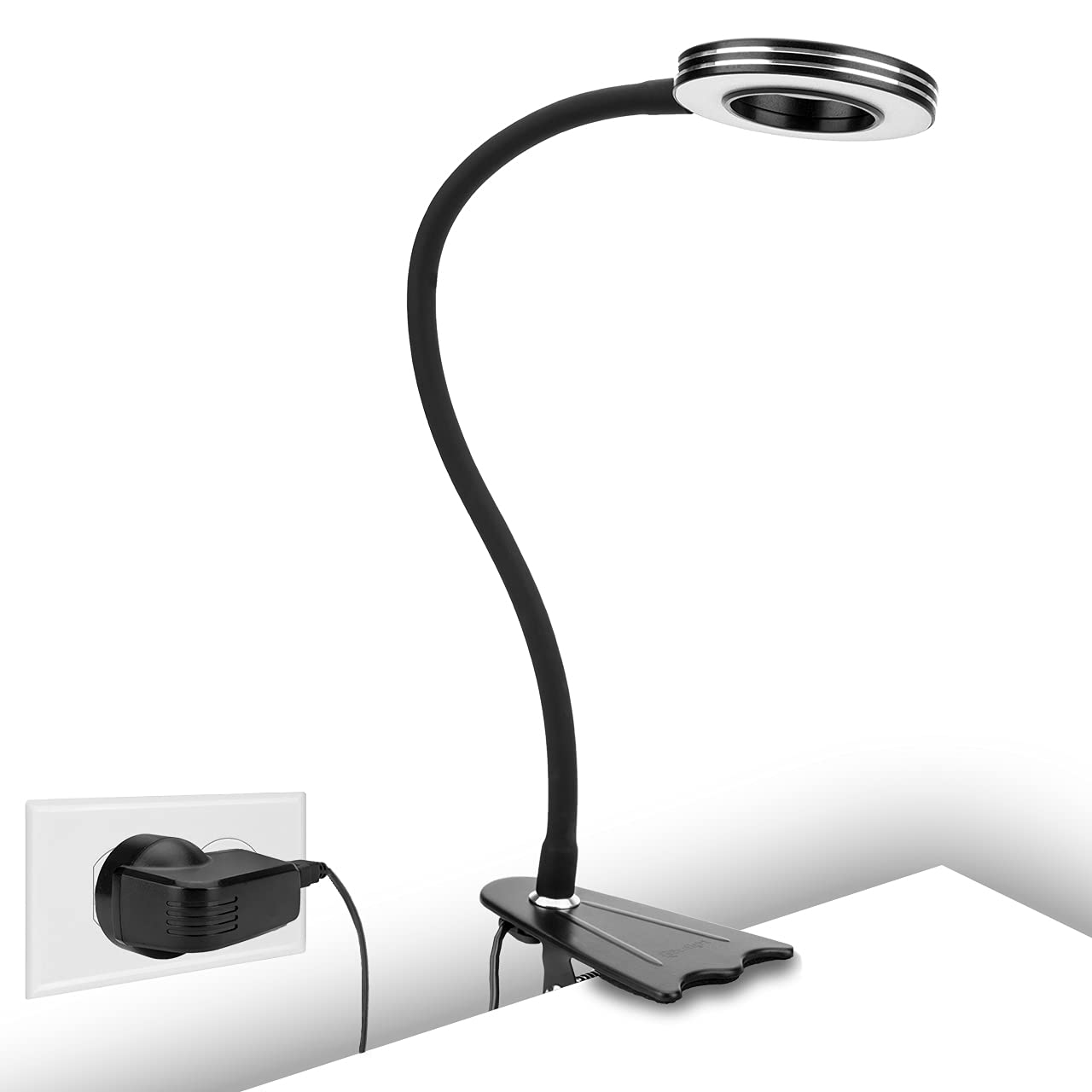 CeSunlight Clip Light, 8W Clamp Bed Lamp, Bedside Led Reading Lamp for Headboard, Desk, Warm, Daylight and White Light 3 Colors, Eye-Care 10 Dimmable Illumination Modes (Black)