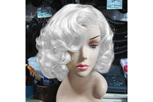 Baruisi Short Curly White Wig for Women Synthetic Natural Wavy Costume Wig for Cosplay Party