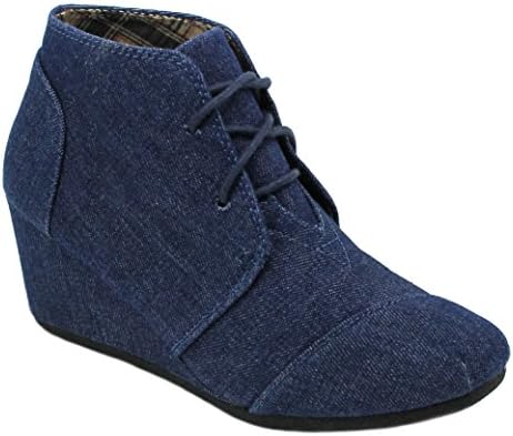 ILLUDE Women's Round Toe Lace Up Wedge Heels Suede Ankle Boots Booties